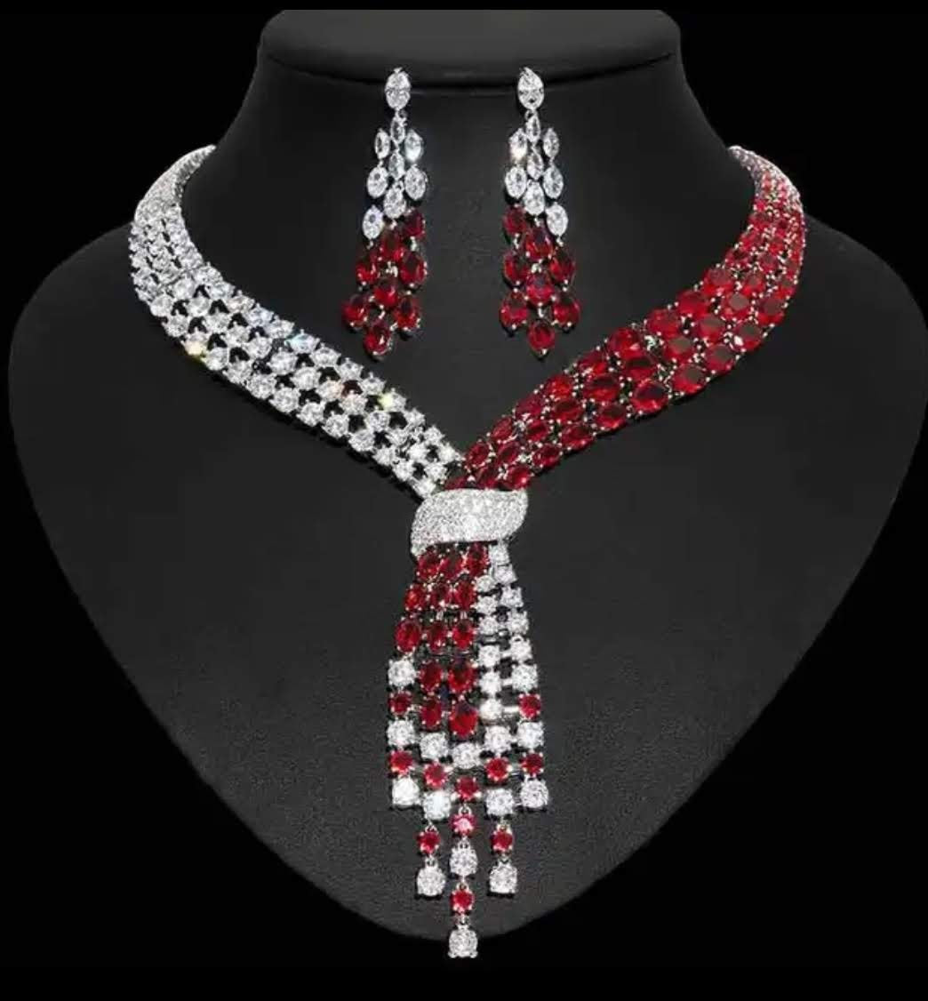 Statement Couture Necklace & Earring Cubic Zirconia Set