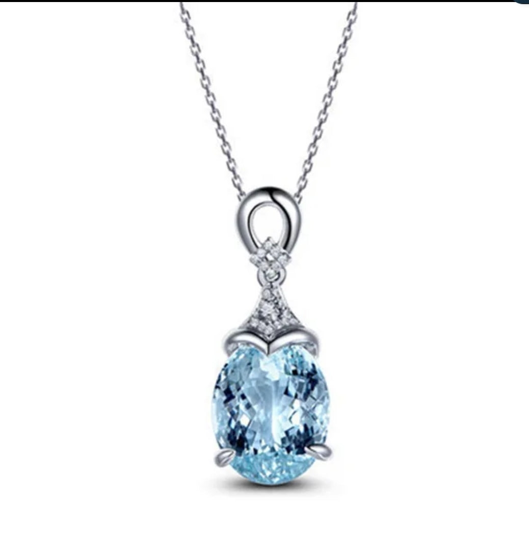 Classic Blue Topaz Cubic Zirconia Pendant Necklace