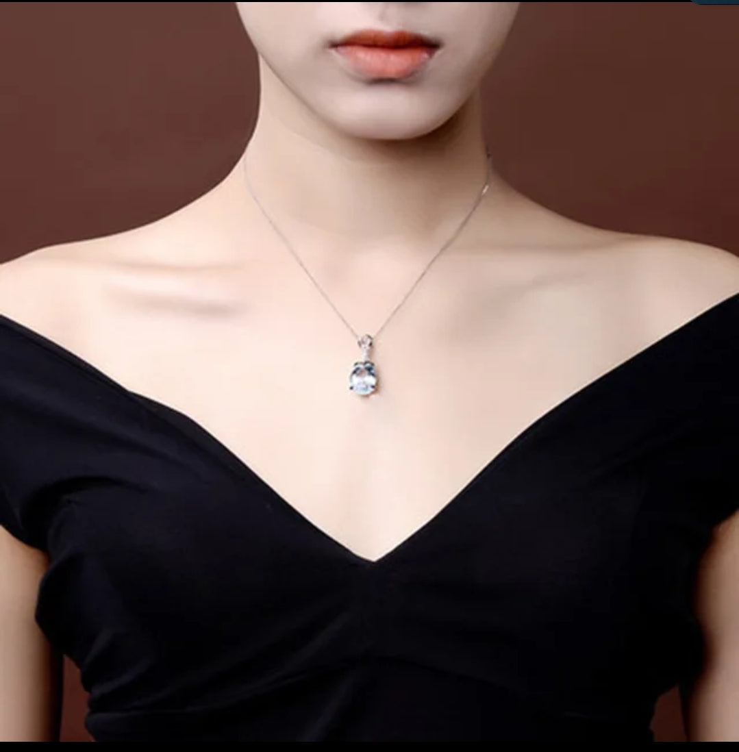 Classic Blue Topaz Cubic Zirconia Pendant Necklace