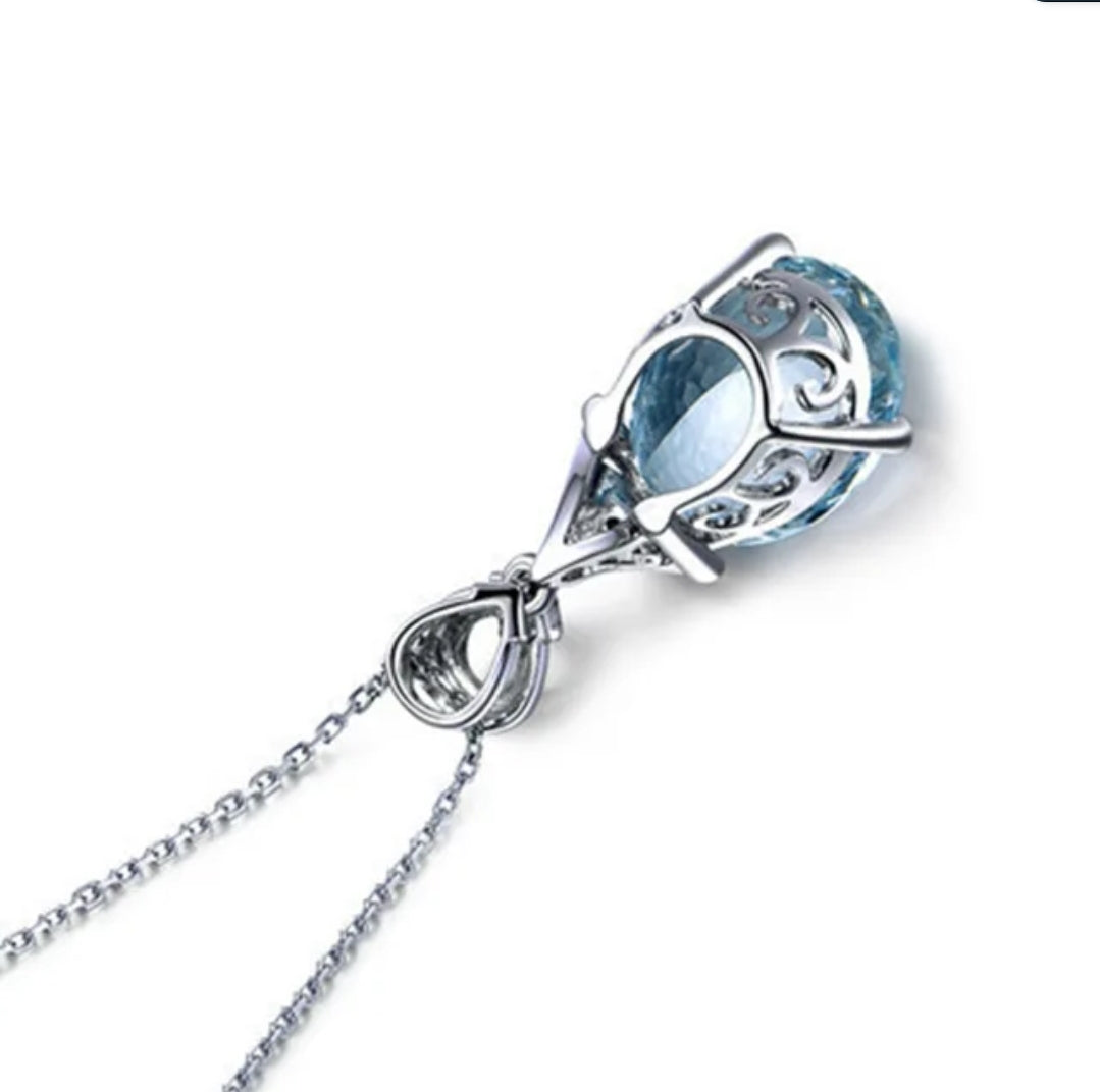 Classic Blue Topaz Cubic Zirconia Pendant Necklace