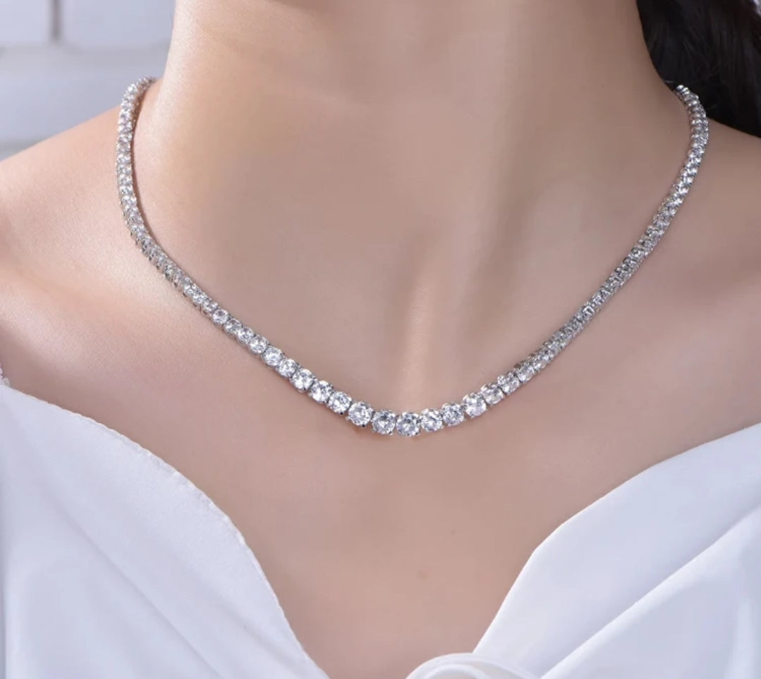 Radiant Cubic Zirconia Graduated Tennis Necklace