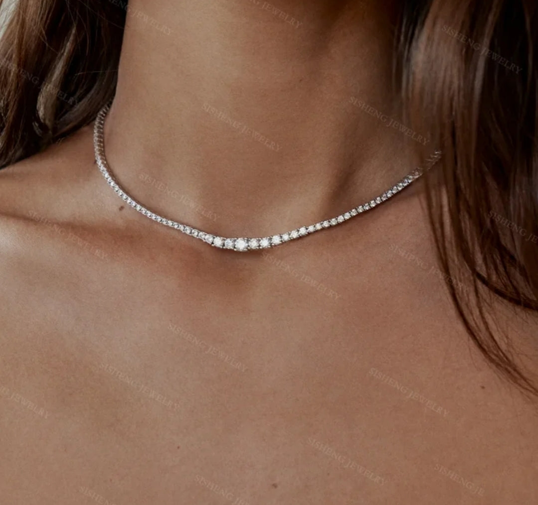 Radiant Cubic Zirconia Graduated Tennis Necklace