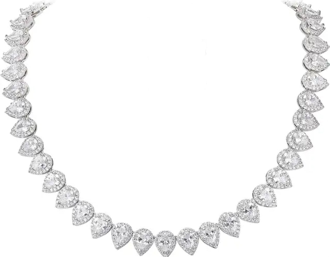 Cubic Zirconia Pear Shape Statement Necklace