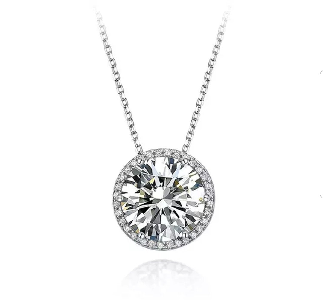 Round Radiant Cubic Zirconia Halo Pendant Necklace