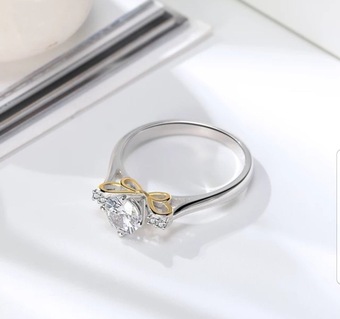 Two Tone 1CT Cubic Zirconia Solitaire Engagement Ring