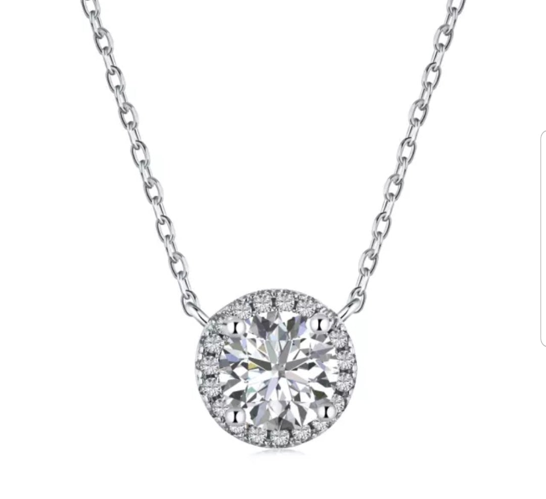 Round Radiant Cubic Zirconia Halo Pendant Necklace