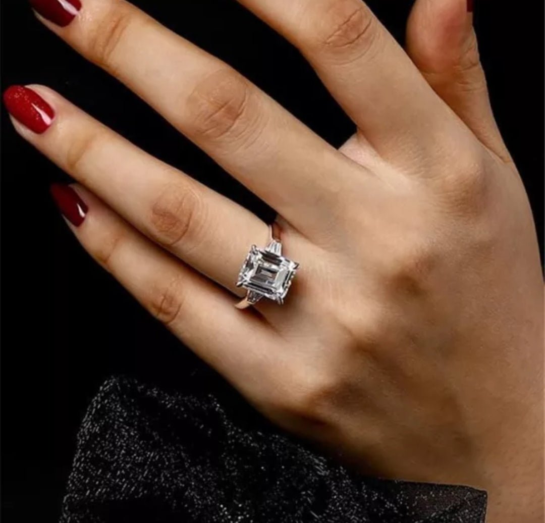 Elegant Emerald Cut Cubic Zirconia Engagement Ring
