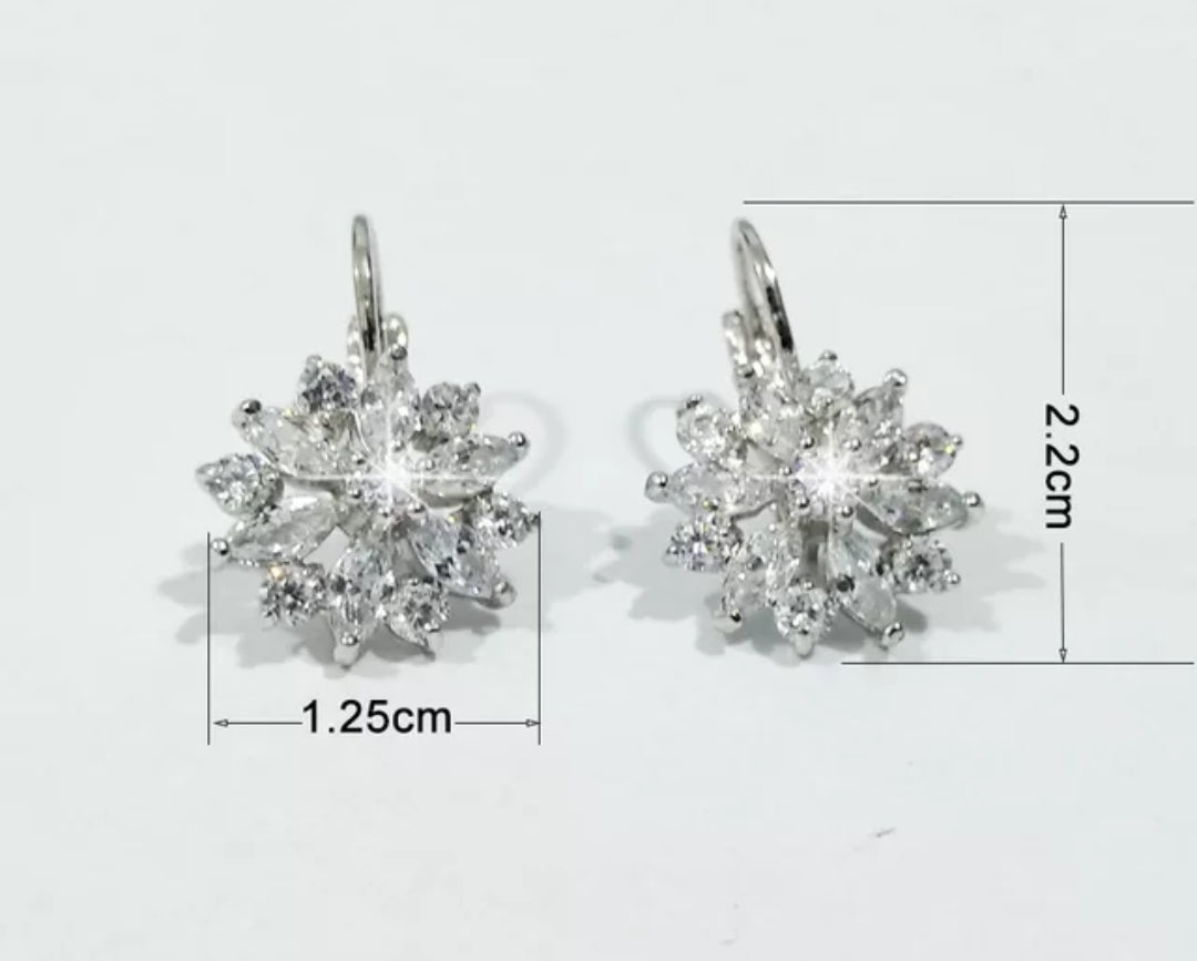 Flower Lever back Cubic Zirconia Earrings