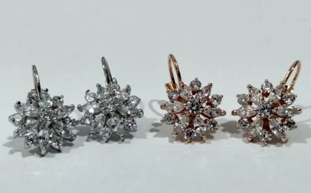 Flower Lever back Cubic Zirconia Earrings