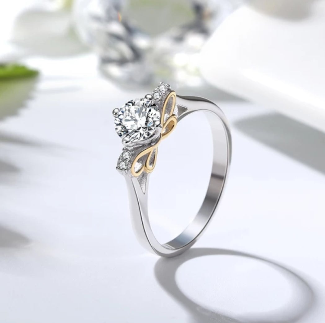 Two Tone 1CT Cubic Zirconia Solitaire Engagement Ring