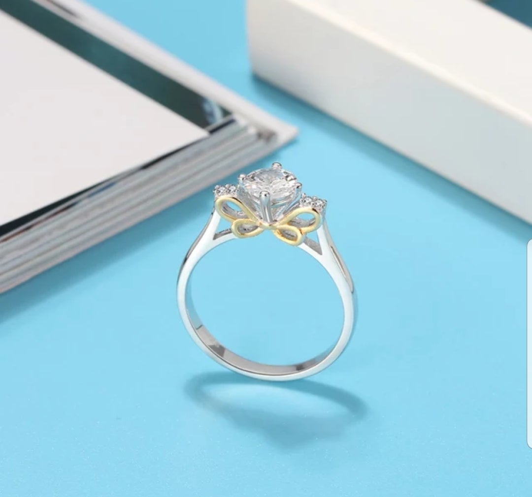 Two Tone 1CT Cubic Zirconia Solitaire Engagement Ring