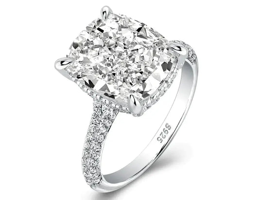 Gorgeous Cushion Cut Cubic Zirconia Sterling Silver 5CT Engagement Ring