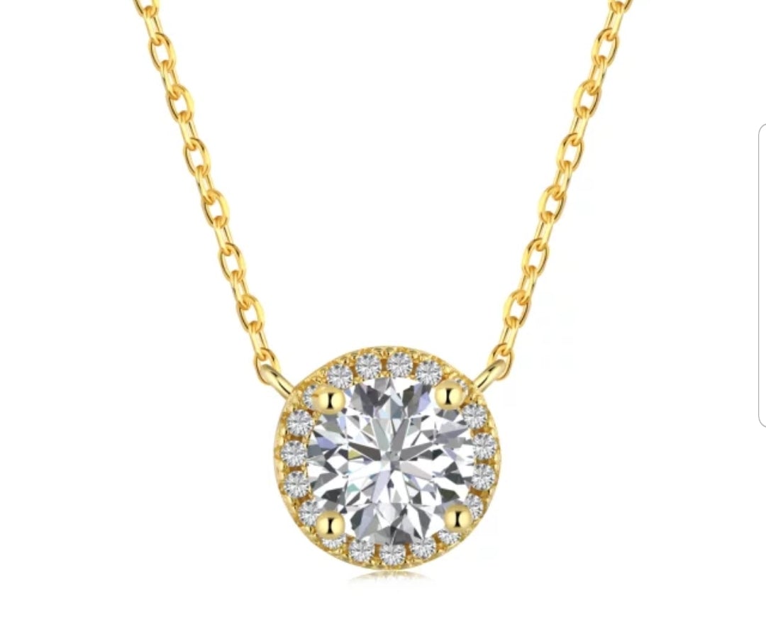 Round Radiant Cubic Zirconia Halo Pendant Necklace