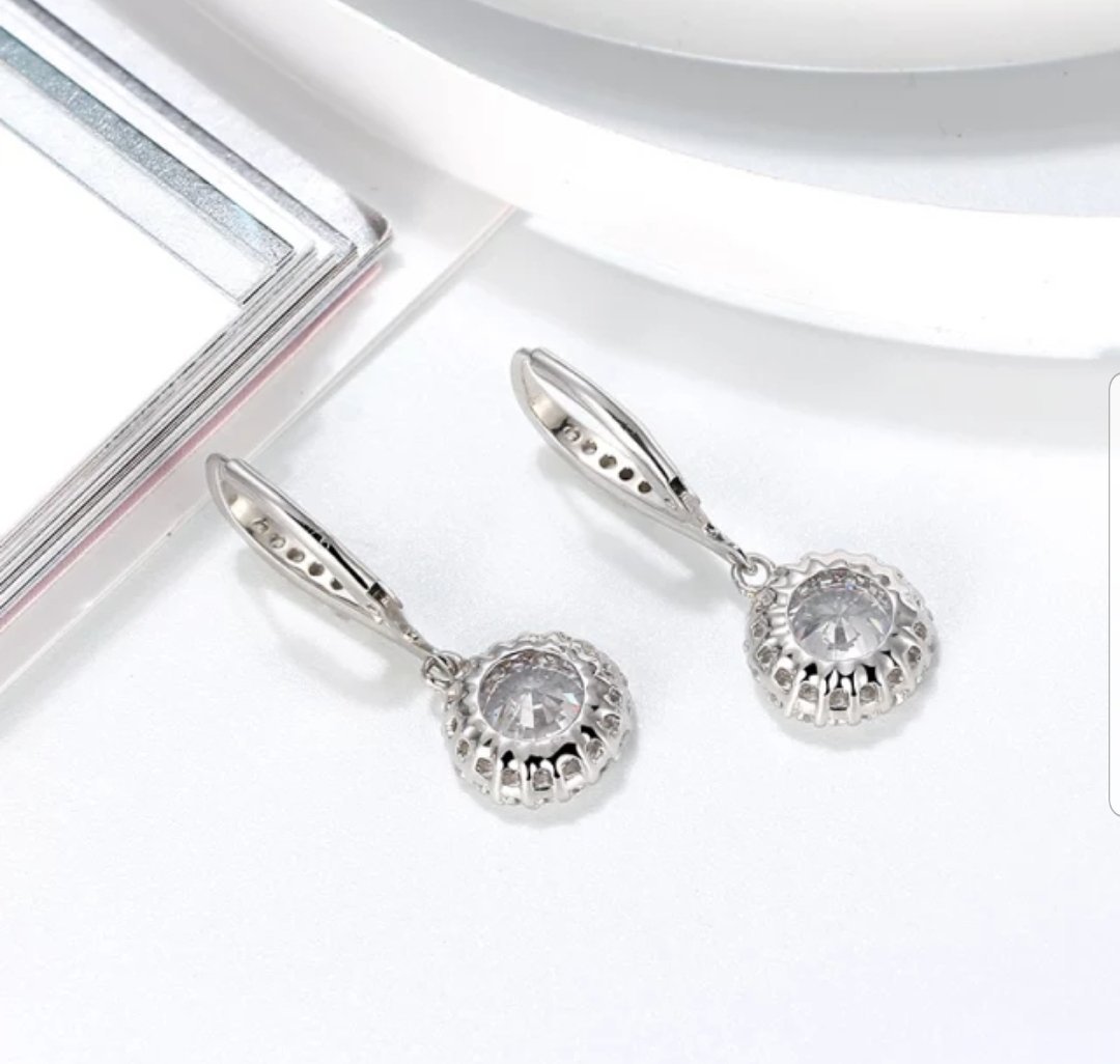 Classic 3CT Cubic Zirconia Sterling Silver Dangle Lever Back Halo Earrings