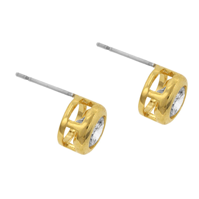 Gold Bezel 5.7mm Classic Stud Earrings
