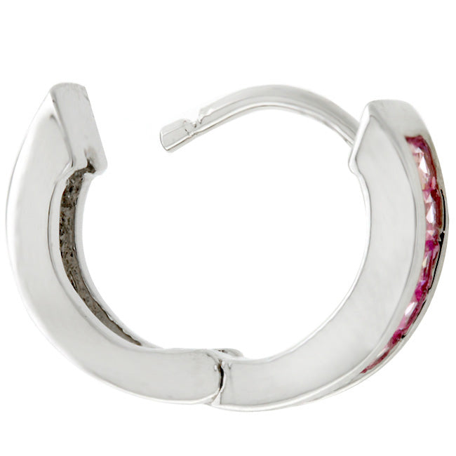Pink Emerald Cut Hoop Earrings