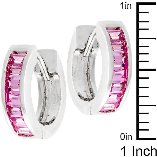 Pink Emerald Cut Hoop Earrings