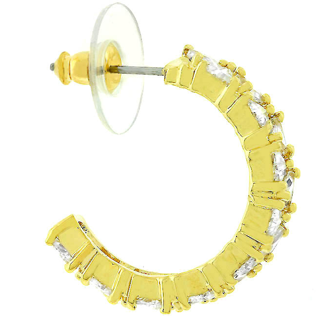 Trillion Cut Cubic Zirconia Hoop Earrings 14K Gold Plated