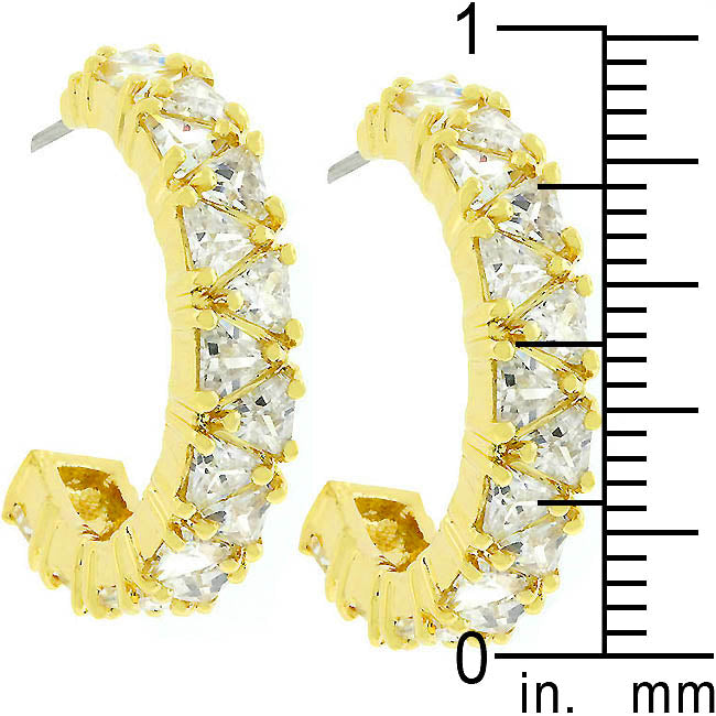 Trillion Cut Cubic Zirconia Hoop Earrings 14K Gold Plated