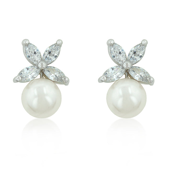 Beautiful Pearl CZ Stud Earrings