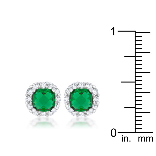 Gorgeous 2ct Emerald CZ Rhodium Classic Cushion Stud Earrings