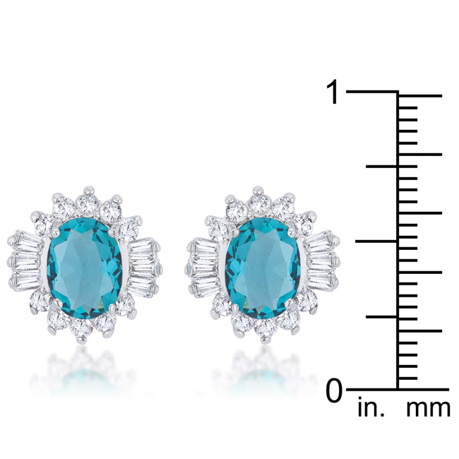 Beautiful 3.3ct Aqua CZ Rhodium-plated Classic Stud Earrings