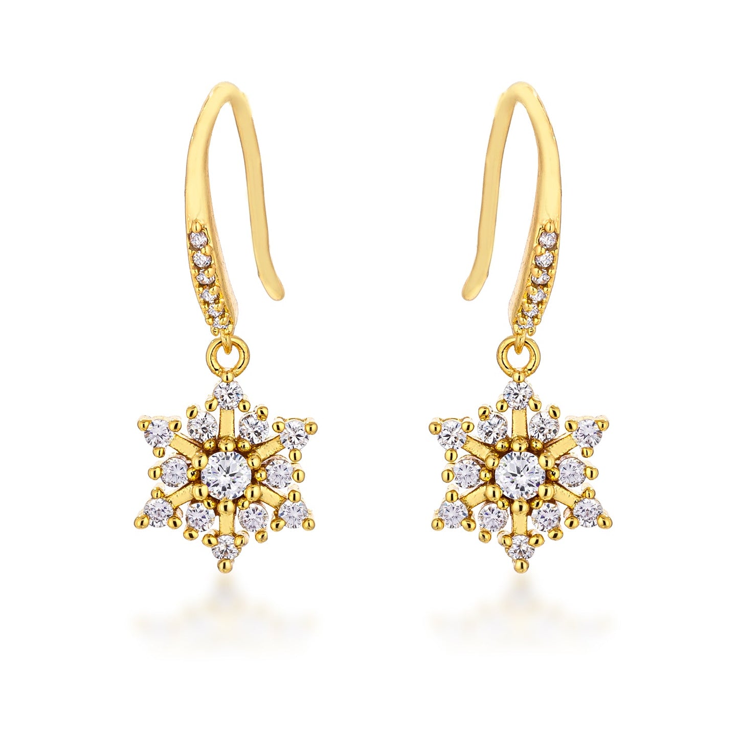 Dainty 18K Gold Plated Snowflake Drop Earrings