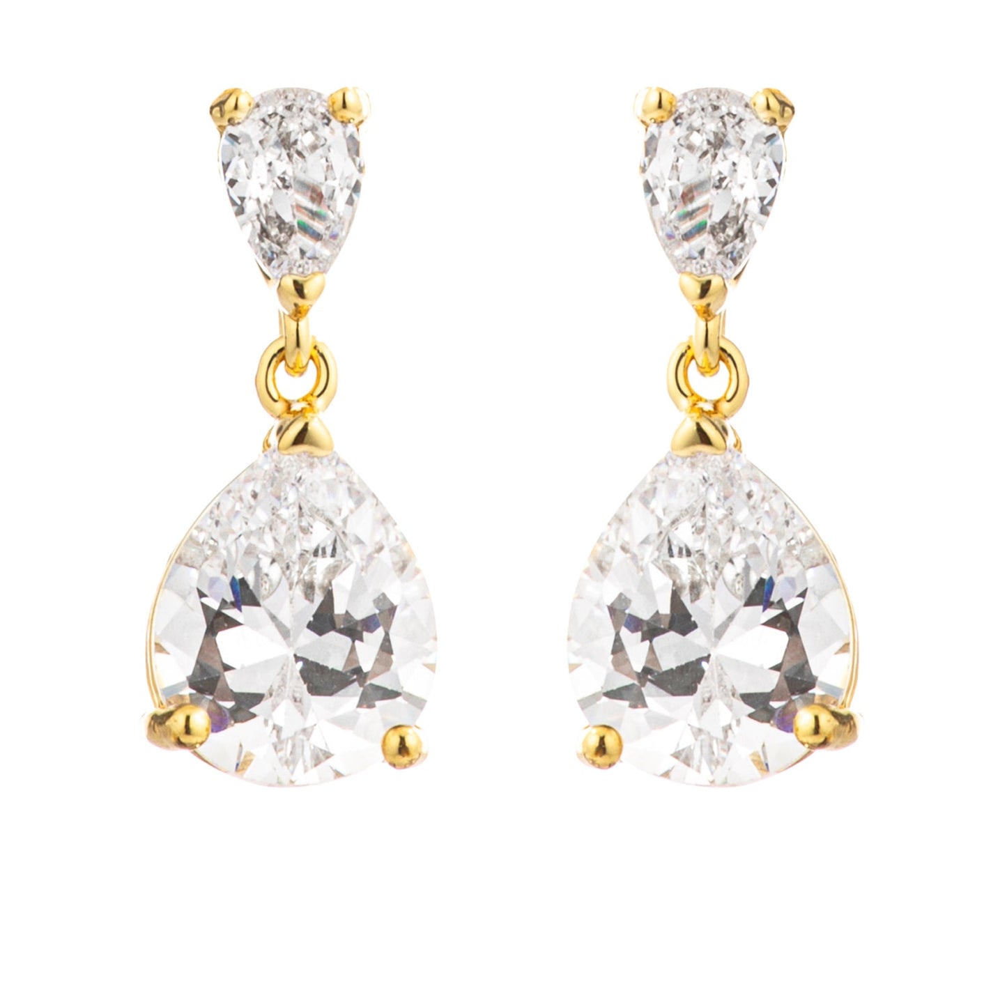 18k Gold Plated Double CZ Pear Drop Earrings