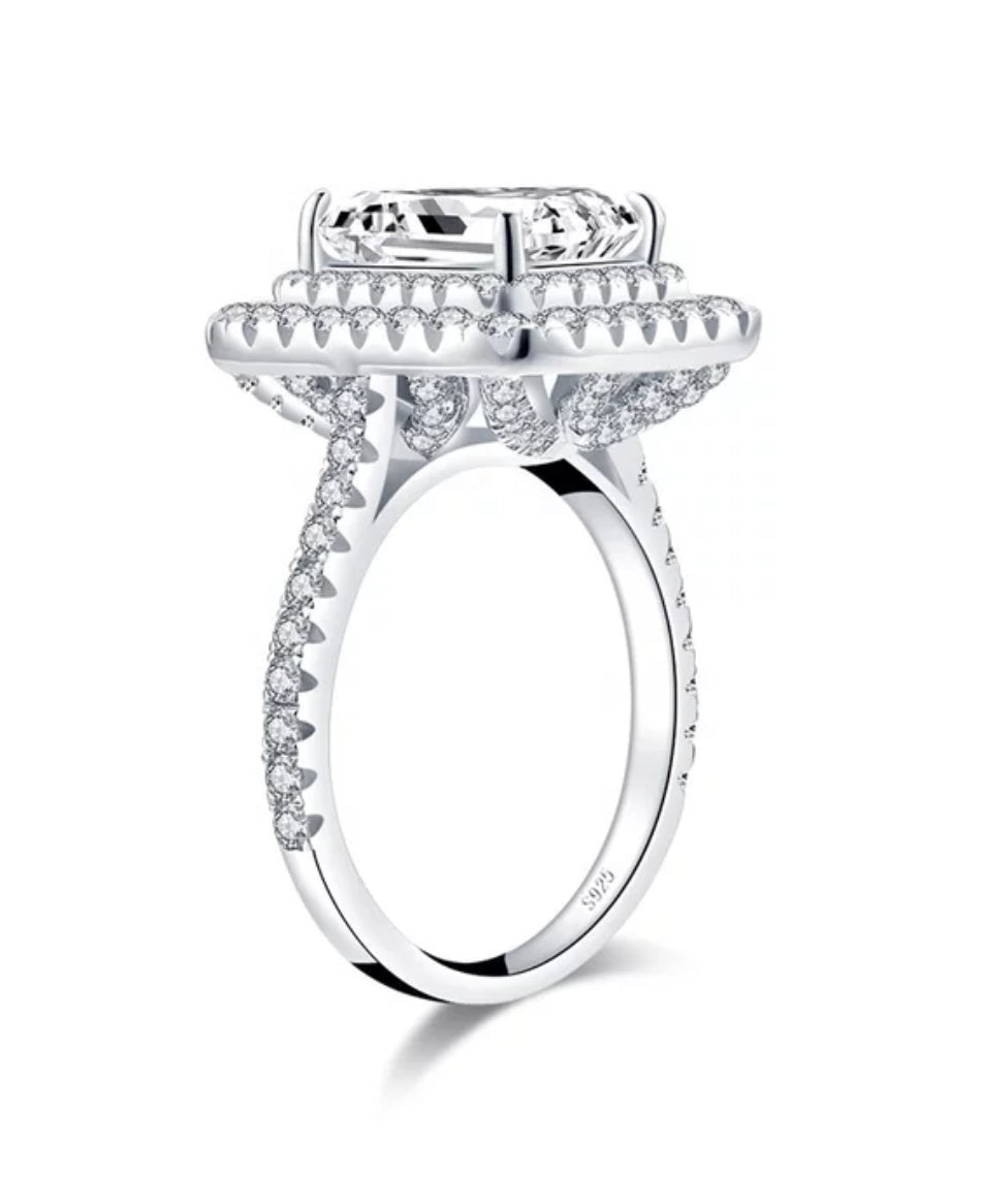 2CT Emerald Cut Cubic Zirconia Double Halo Ring