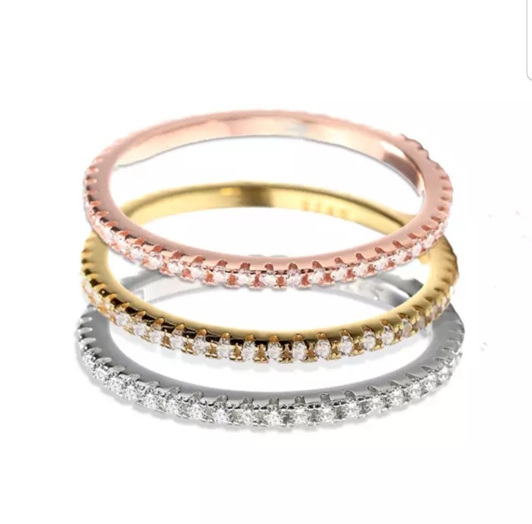 Dainty Sterling Silver Cubic Zirconia Eternity Band Stackable 3 Ring Set