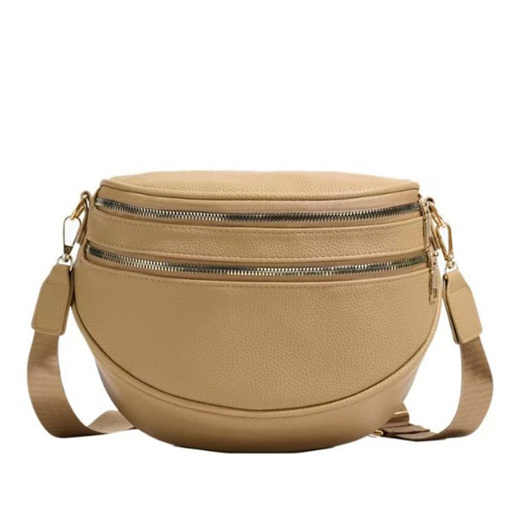 Sabrina Double Zip Leather Crescent Sling Bag
