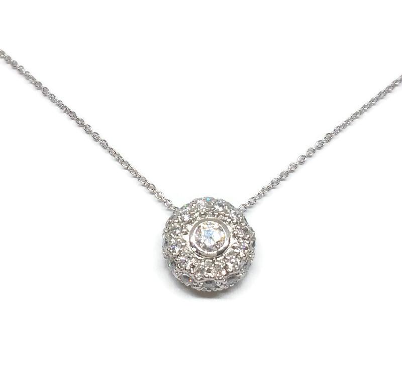 Dainty Round Sterling Silver Cubic Zirconia Pendant Necklace