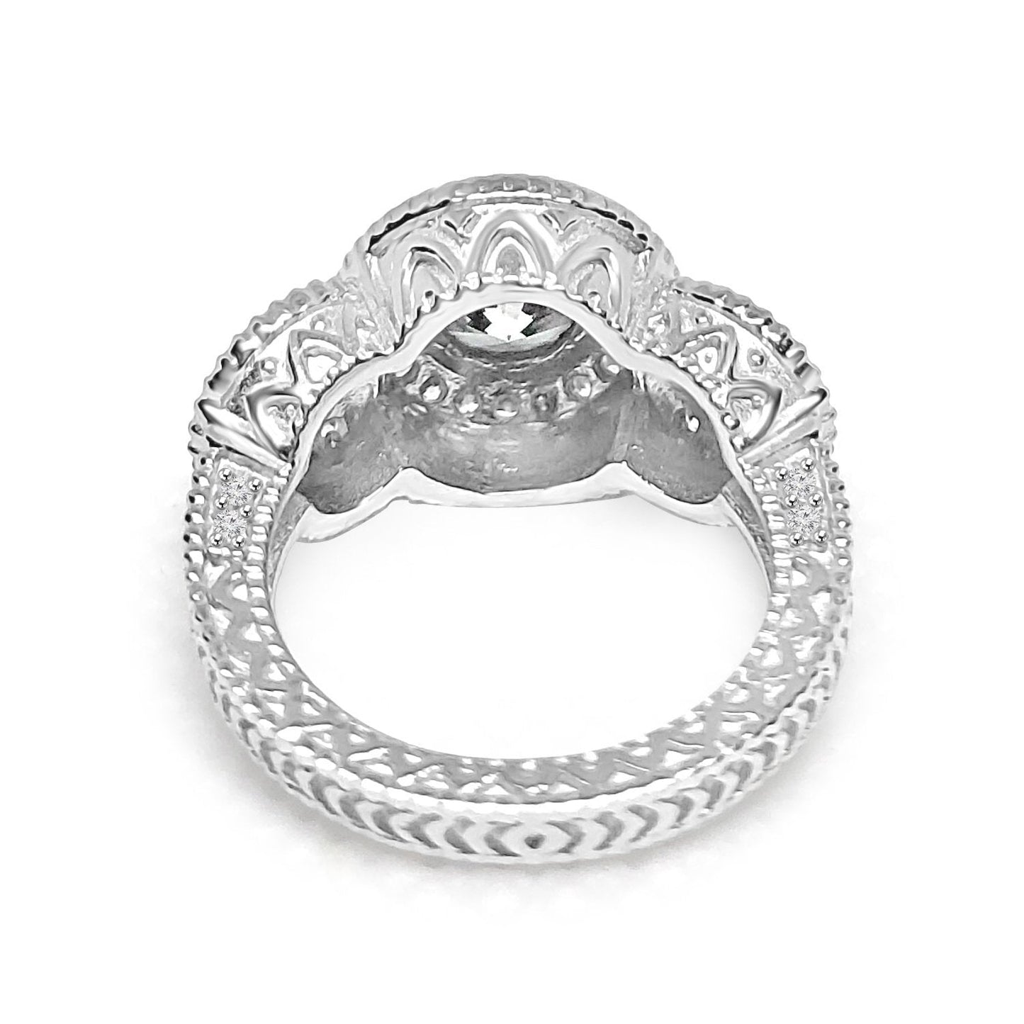 Exquisite 2CT Round Three Stone Sterling Silver Cubic Zirconia Ring