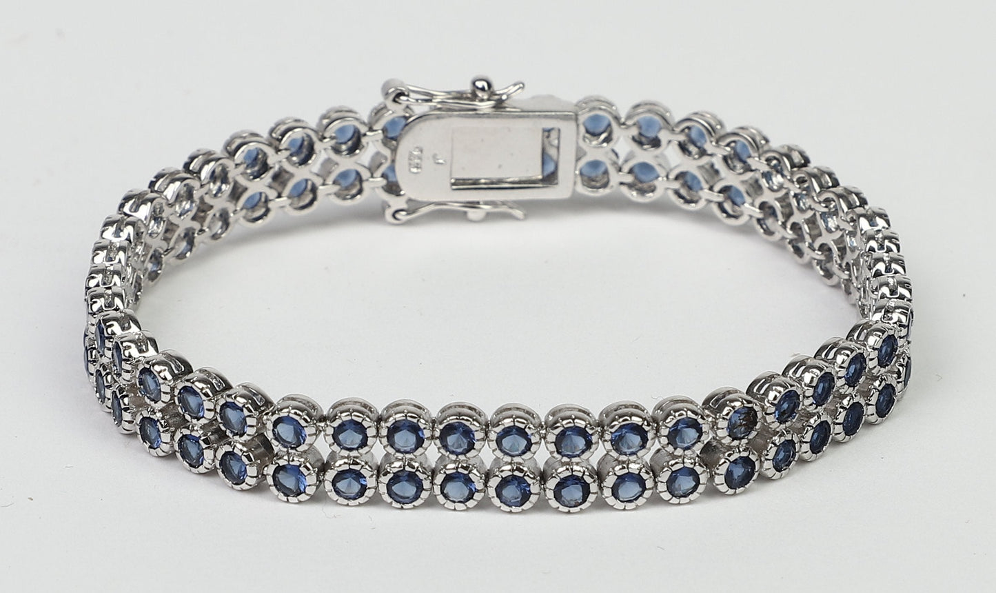 Stunning Two Rows of Colored Cubic Zirconia Sterling Silver with Double Safety Lock Bracelet