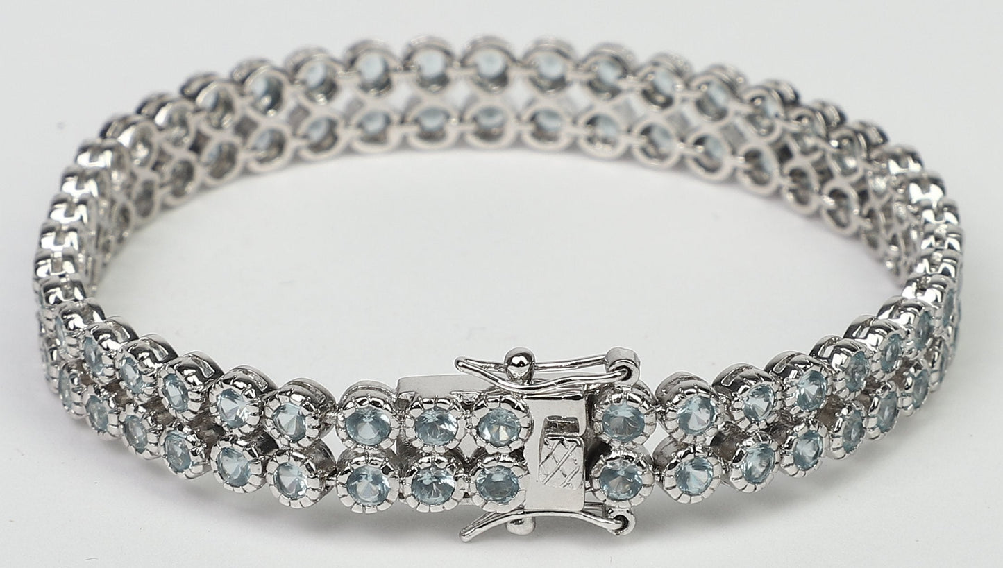 Stunning Two Rows of Colored Cubic Zirconia Sterling Silver with Double Safety Lock Bracelet