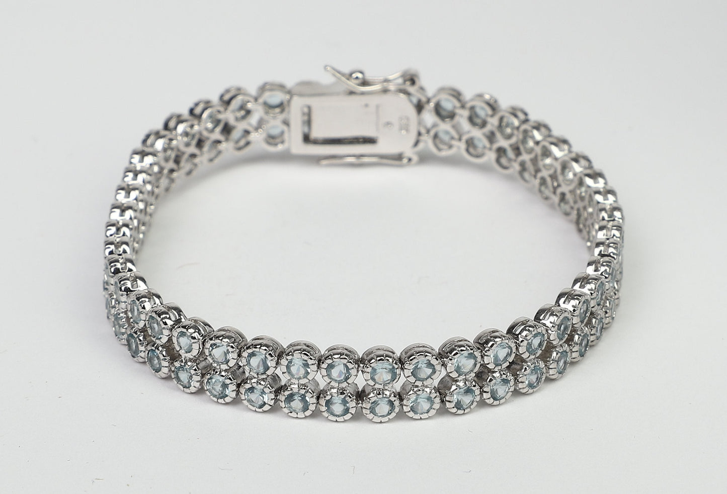 Stunning Two Rows of Colored Cubic Zirconia Sterling Silver with Double Safety Lock Bracelet