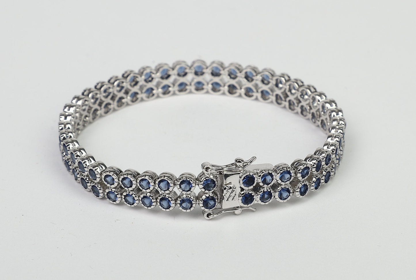 Stunning Two Rows of Colored Cubic Zirconia Sterling Silver with Double Safety Lock Bracelet