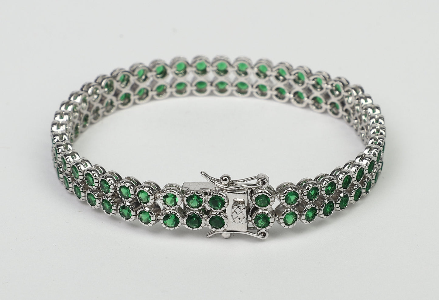 Stunning Two Rows of Colored Cubic Zirconia Sterling Silver with Double Safety Lock Bracelet