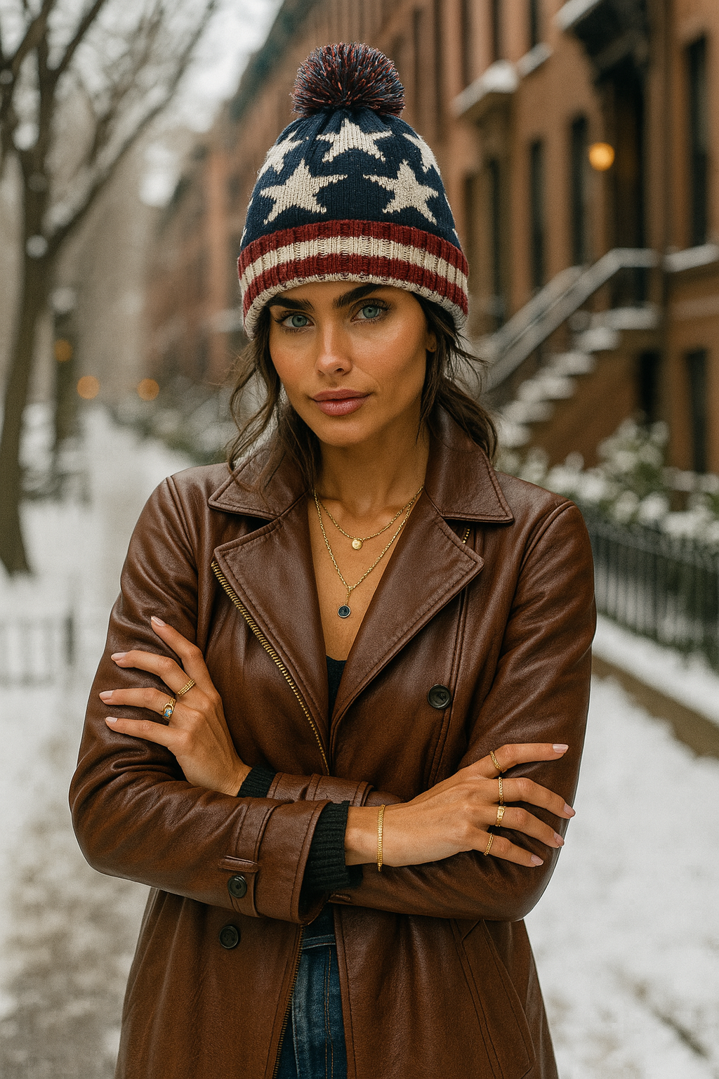 Roll Rim US Flag Knit Hat