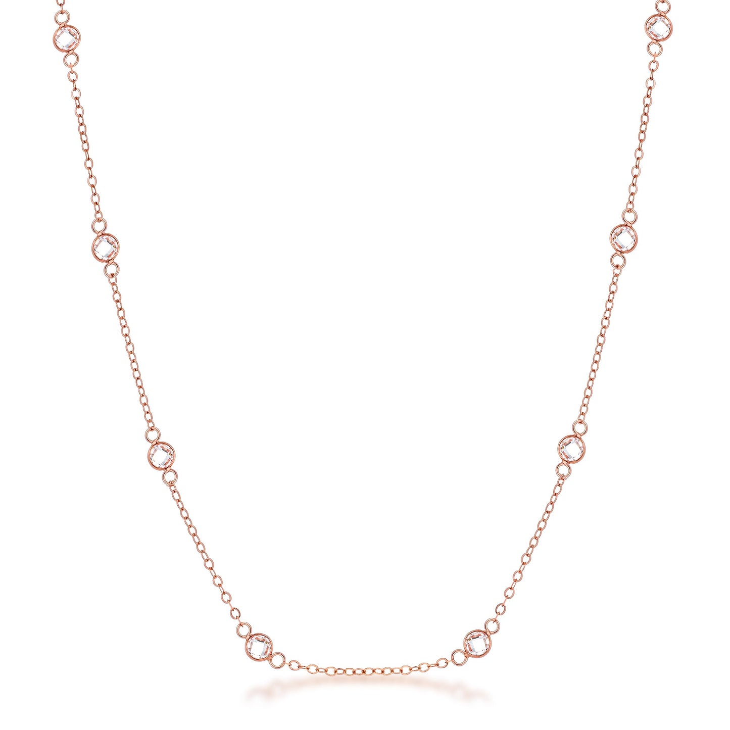 18k Rose Gold Plated Clear CZ Round Bezel Saturn Necklace