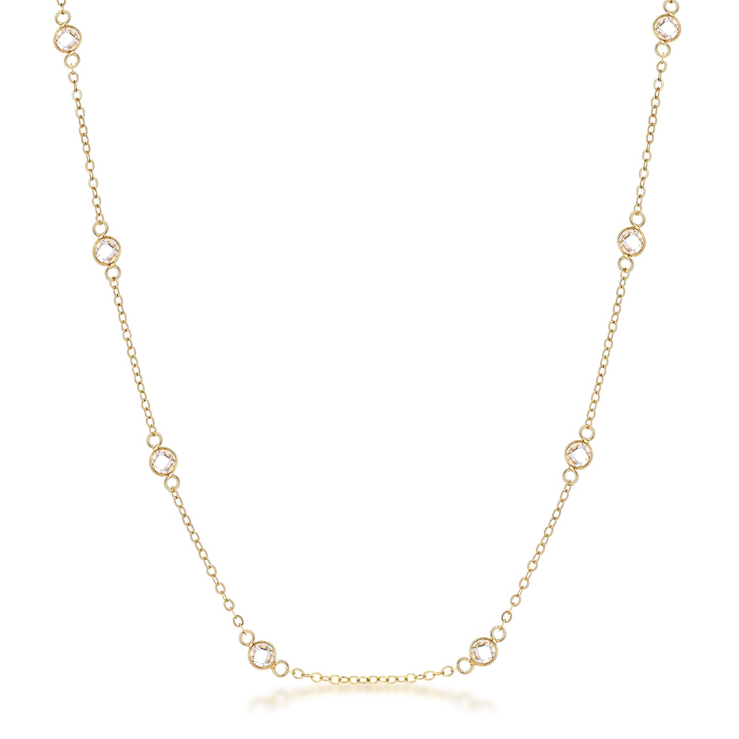 Classic 16 Inch 18k Gold Plated Clear CZ Round Bezel Saturn Necklace