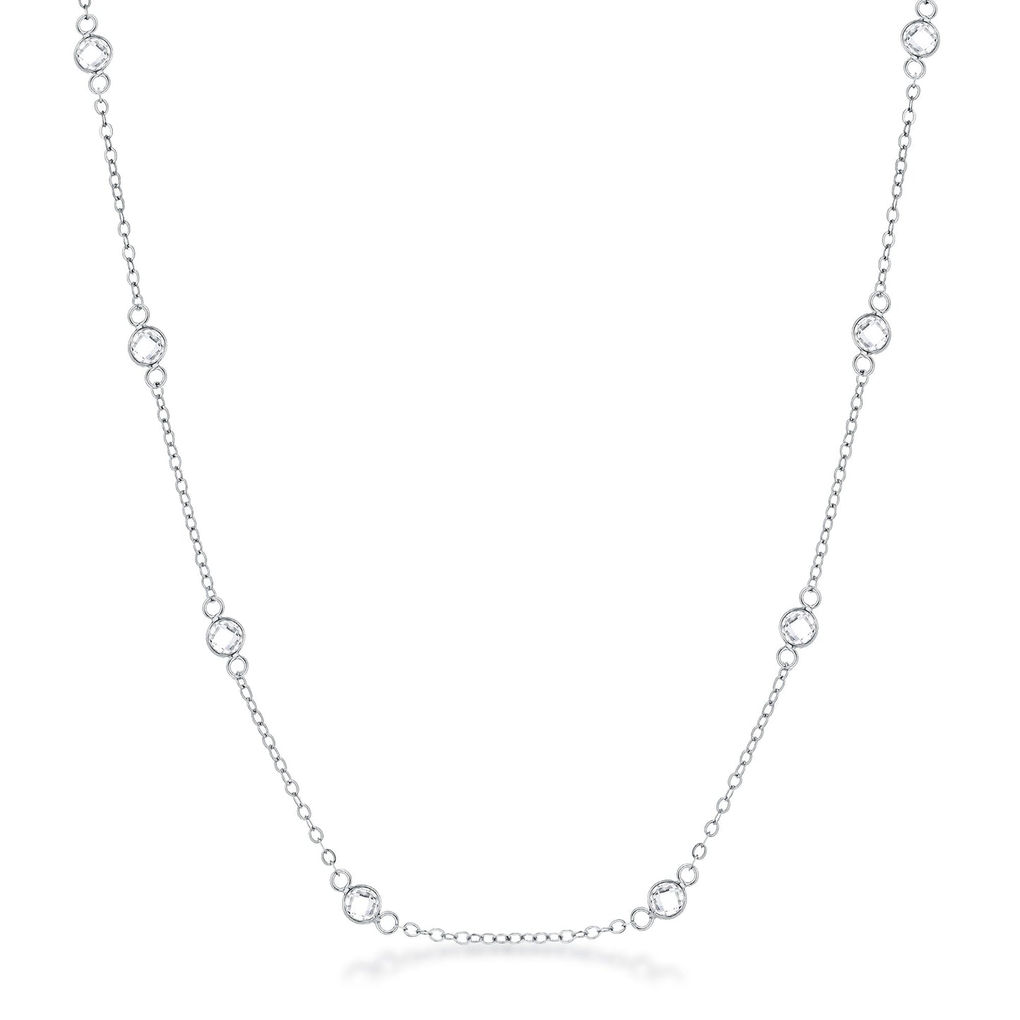16 or 20 Inch Rhodium Plated Clear CZ Round Bezel Saturn Necklace