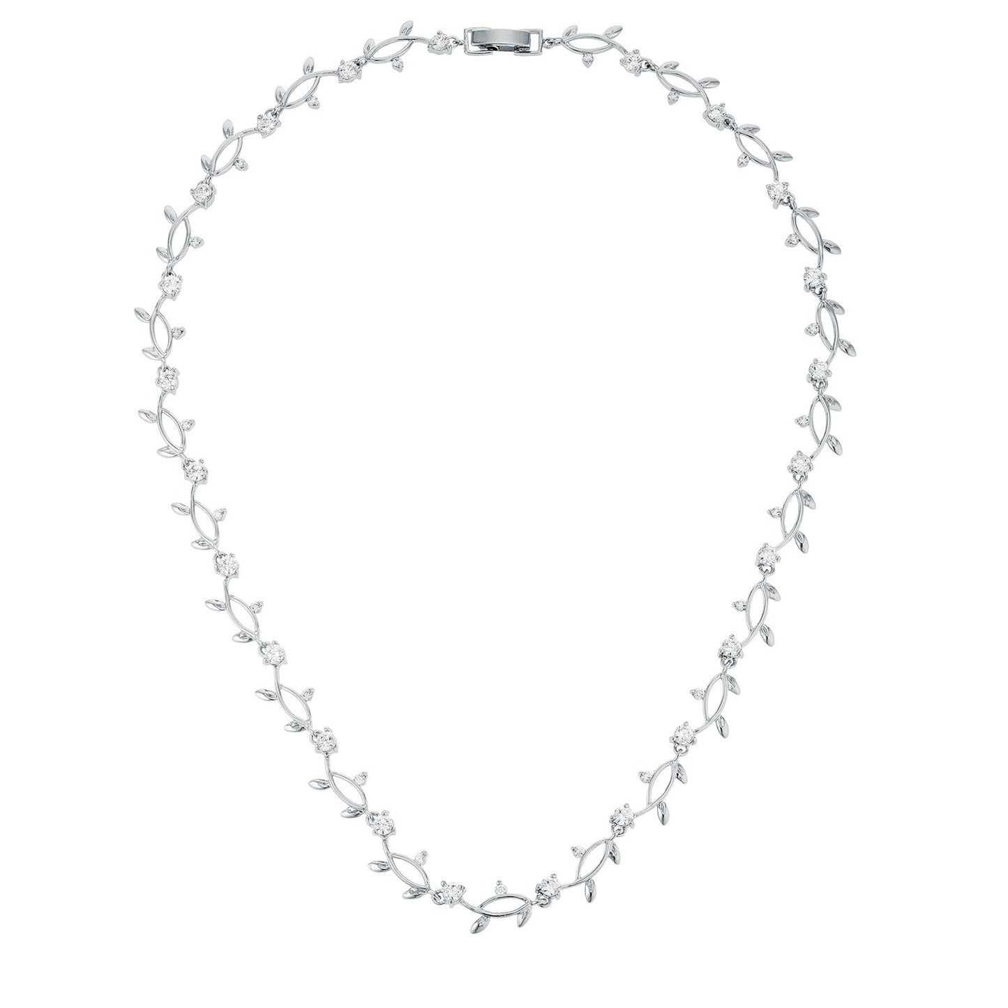Rhodium Plated CZ Vineyard Necklace