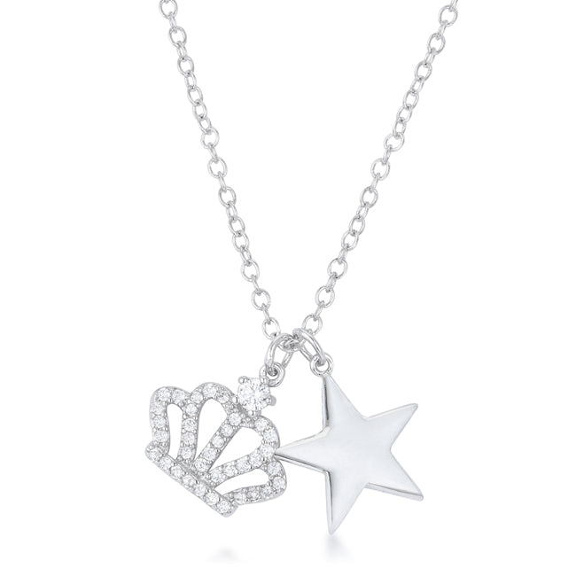 Vanessa Crown and Star Charm 0.4ct Pendant Necklace