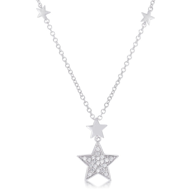 .32Ct Rhodium Plated Pave Star Necklace with Shimmering CZ