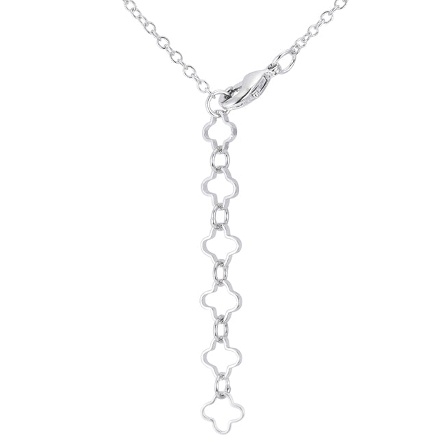 Dainty .21 Ct CZ Rhodium Plated Necklace with Floral Clover Links