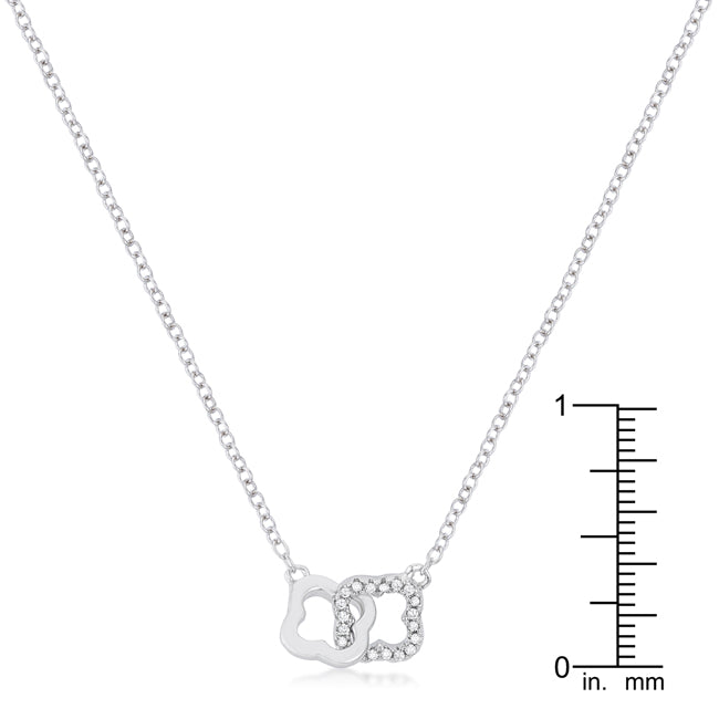 Dainty .21 Ct CZ Rhodium Plated Necklace with Floral Clover Links