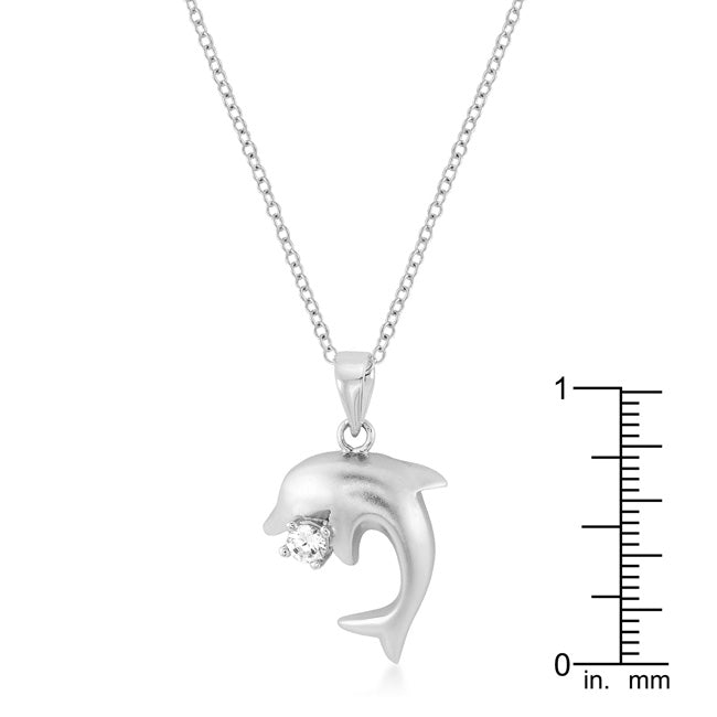 Matte Rhodium Dolphin Pendant Necklace