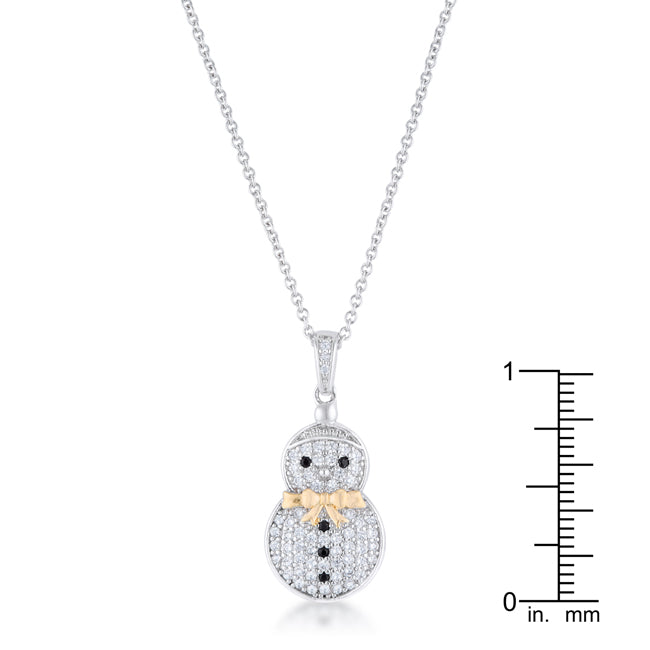 Sweet .35CT CZ Two-Tone Snowman Pave Holiday Pendant Necklace