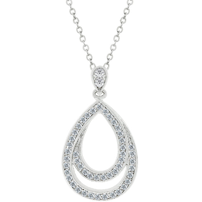 Elegant Double Teardrop CZ Pendant Necklace